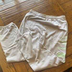 Victoria's Secret Light Gray Joggers with Neon Green Accents
